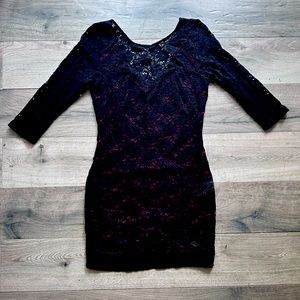 Mini black lace dress with red underlining